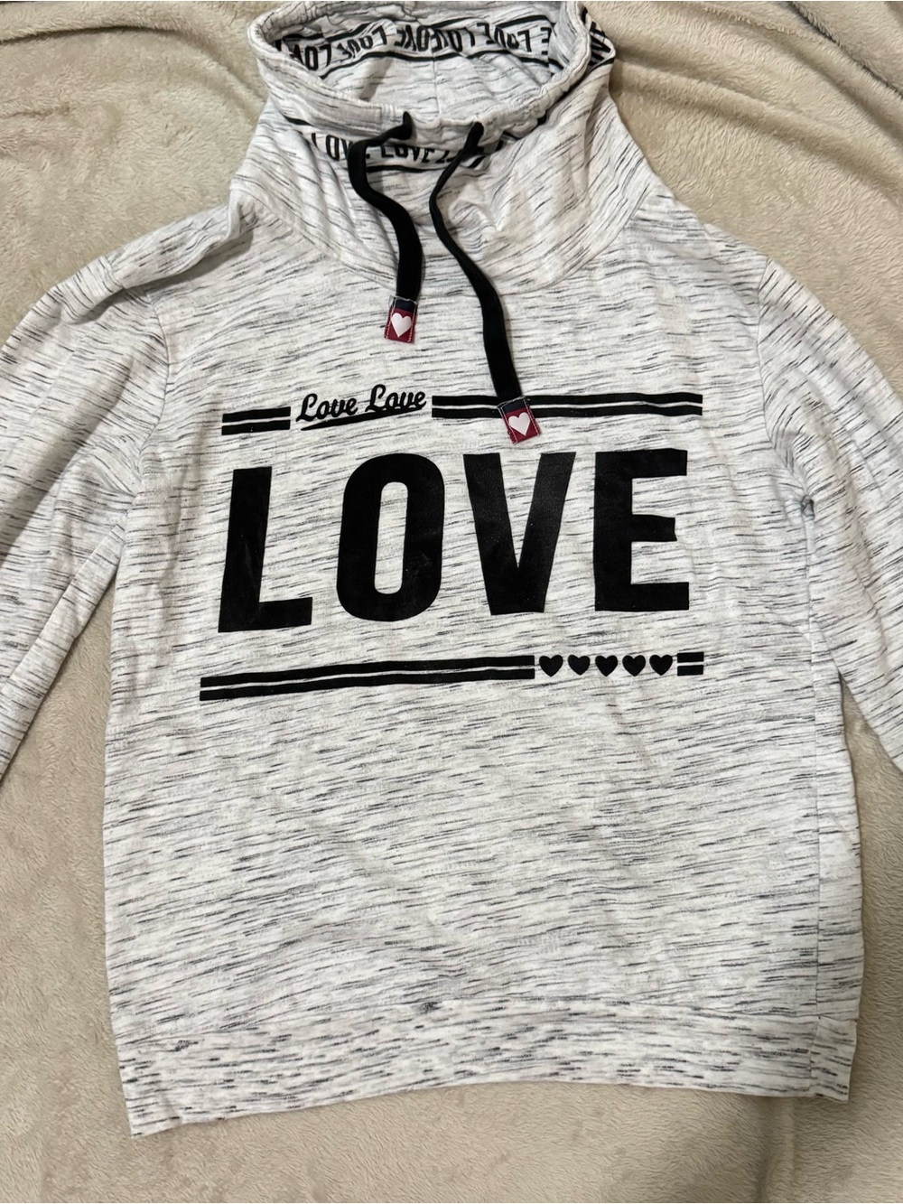 On Fire White Marled "LOVE" Pullover Hoodie with Black Print
